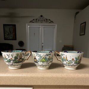 3 x Ye Olde Willow by CROWN STAFFORDSHIRE Tea Cup - Fine Bone China - England